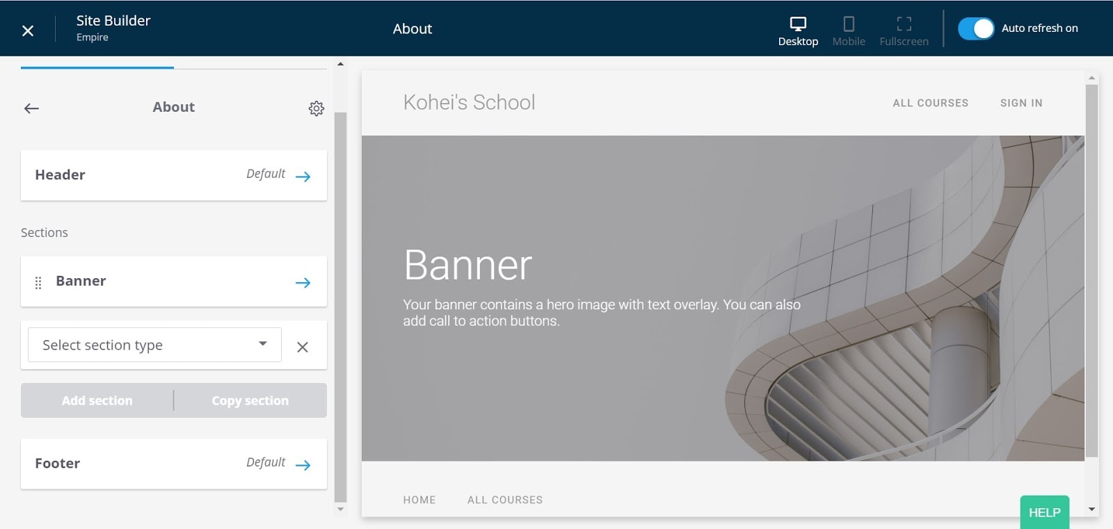 Thinkific's built-in website and landing page builder